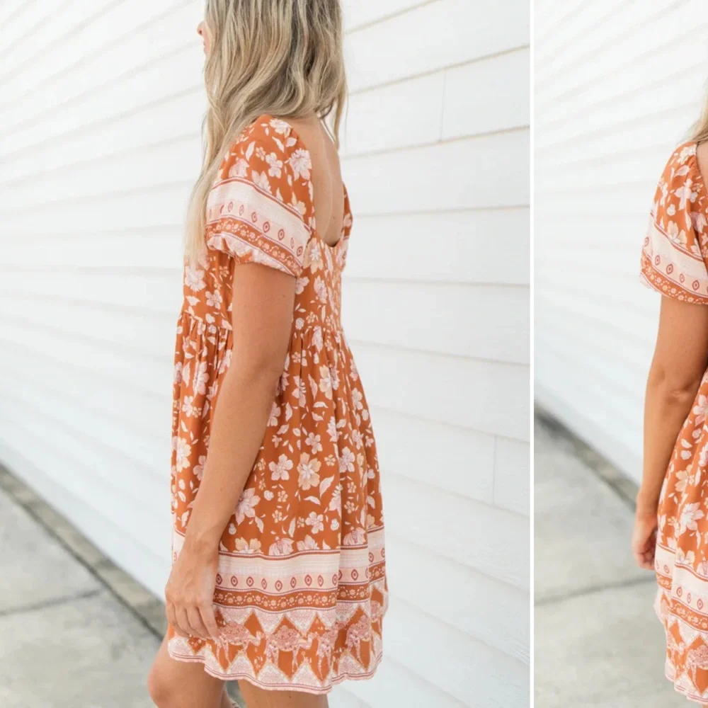 Pink Lily Orange Floral Mini Dress - Picture 3 of 7